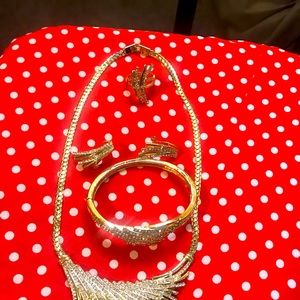 Gold African Necklace with earrings and rings